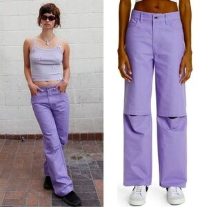 KKCO 90s Lilac Cotton Canvas High Rise Knee Vent Straight Leg Relax Fit Pants 30